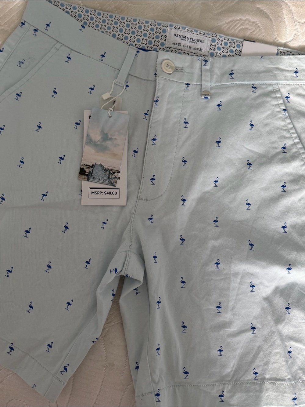 Denim & Flower Light Blue and White Patterned Shorts